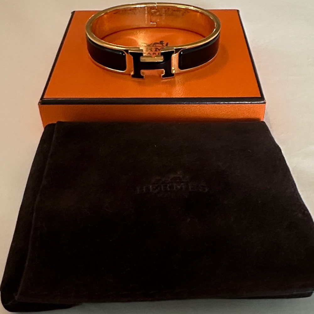 Hermes Black and Gold Clic Clac Cuff Bracelet
Small Narrow